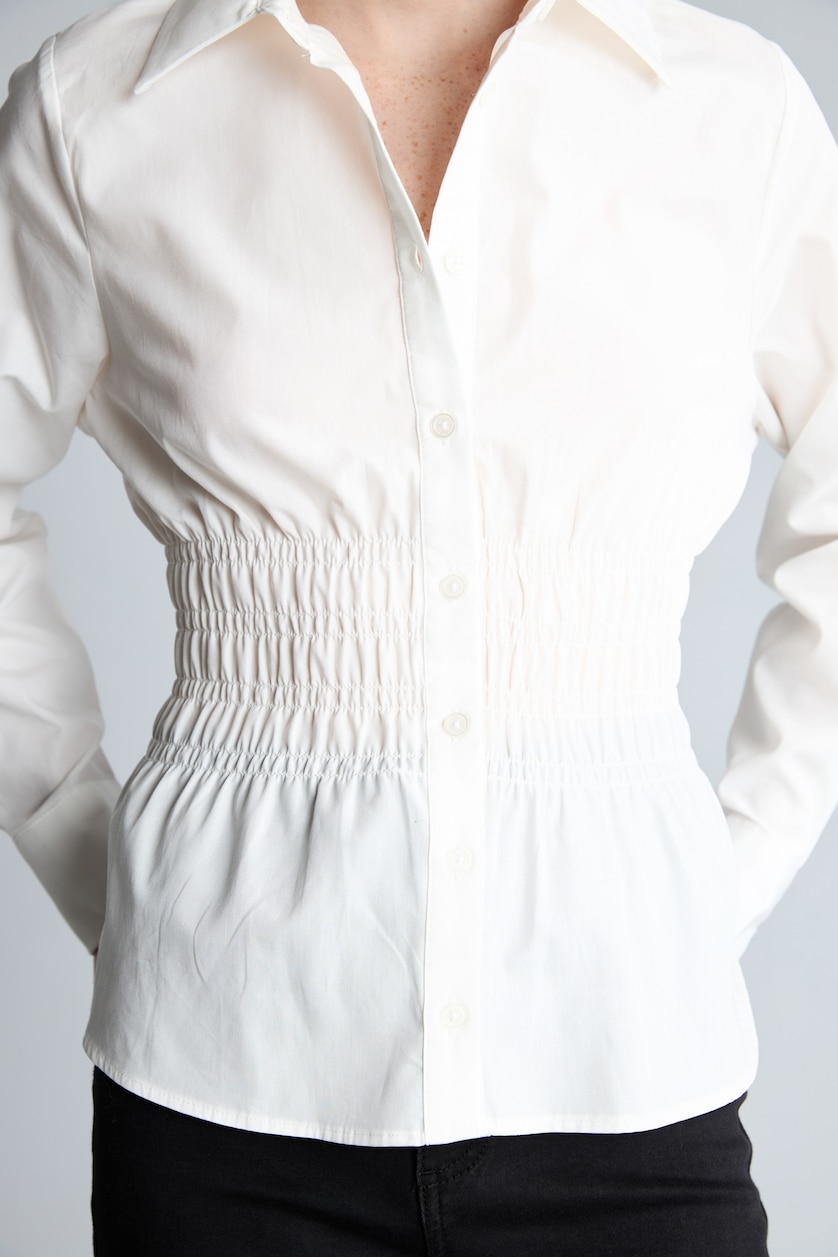 Women White Fitted 100% Cotton Poplin Long Sleeve Shirt