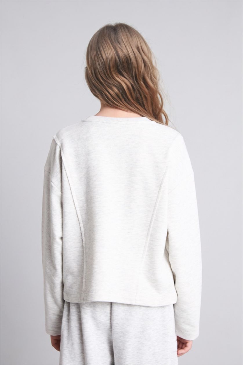 Kız Çocuk - Genç Kız Açık Gri Melange Pamuklu Relaxed Fit Sweatshirt Kız Çocuk
