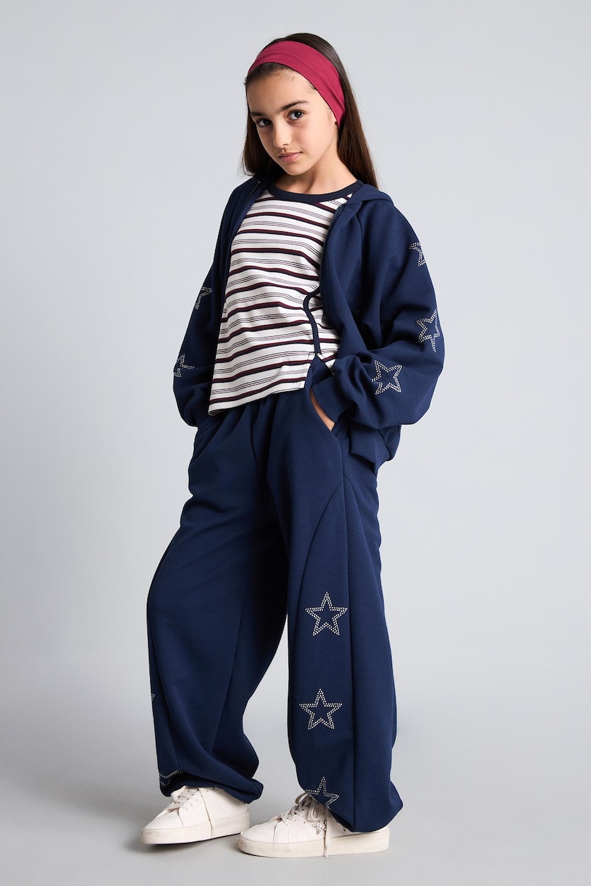 GIRLS & TEENS NAVY Girl Baggy Star Print with Pockets Sweatpants