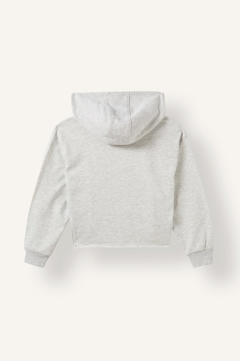 Kız Çocuk - Genç Kız Açık Gri Melange Relax Fıt Kapüşonlu Baskılı Sweatshirt Kız Çocuk