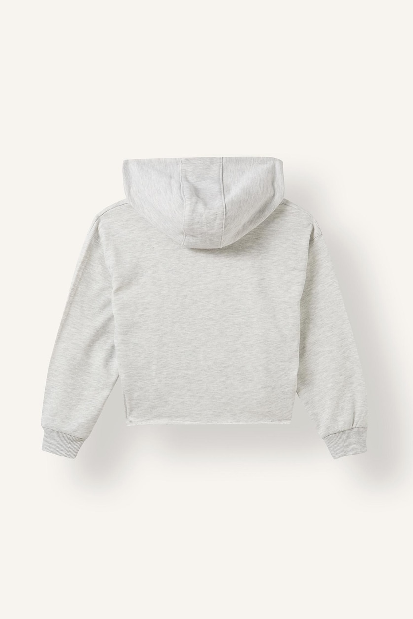 Young Girls - Teen Girls Light Grey Melange Relax Fit Slogan Hooded Sweatshirt