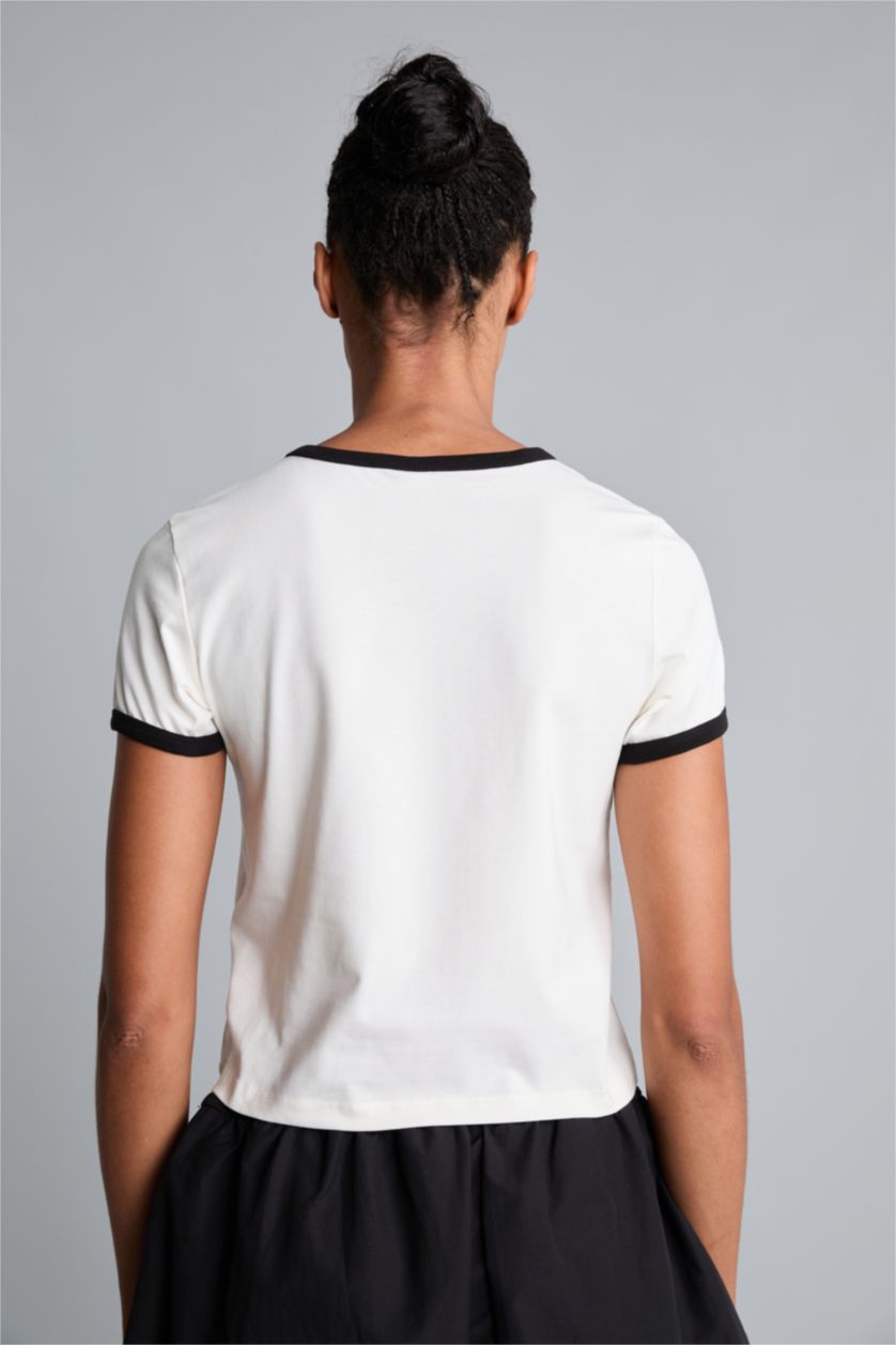 Woman Ecru Slim Fit Short Sleeve T-Shirt