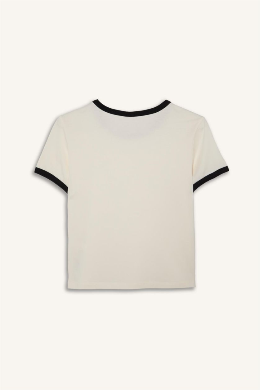 Woman Ecru Slim Fit Short Sleeve T-Shirt
