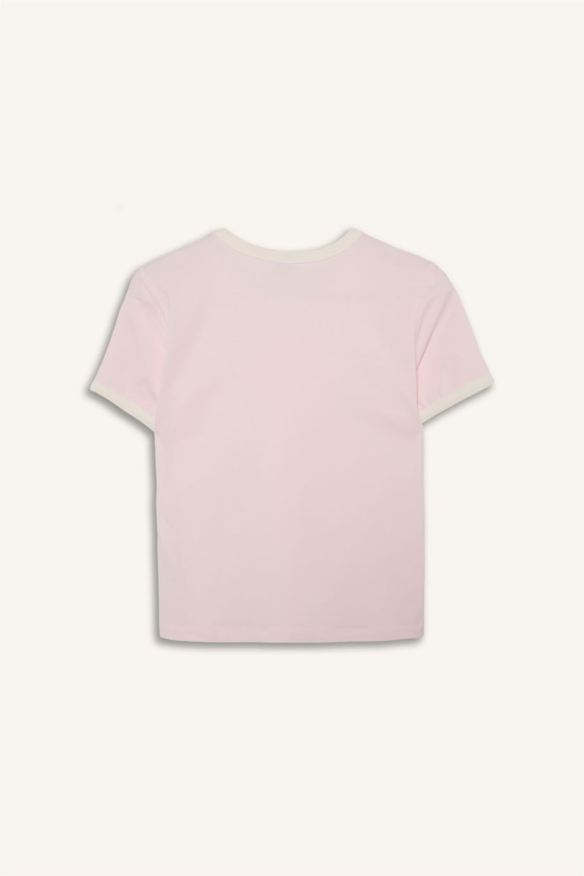 Kadın Açık Pembe Slim Fit Kısa Kollu Tişört