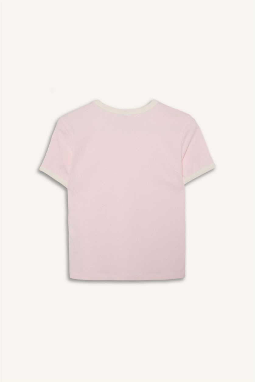 Woman Light Pink Slim Fit Short Sleeve T-Shirt