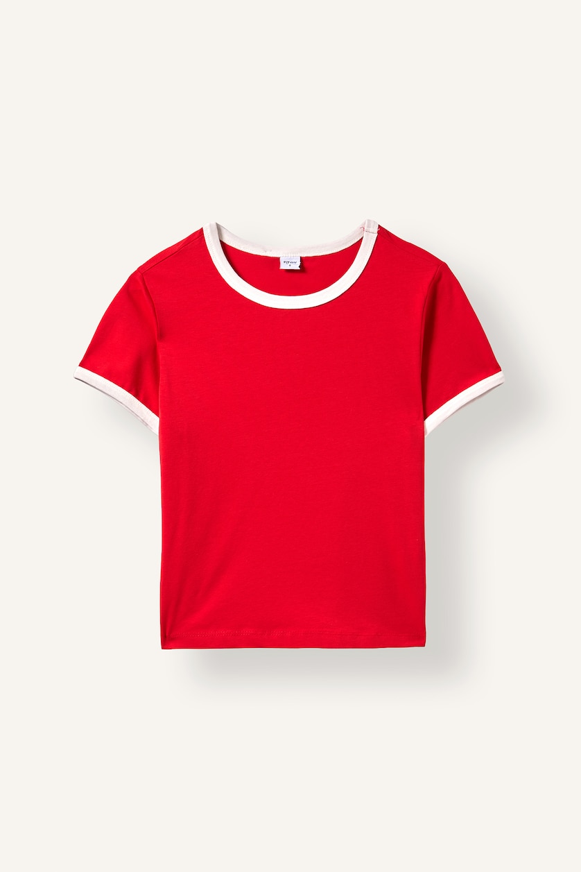 Women Red Slim Fit Short Sleeve T-Shirt