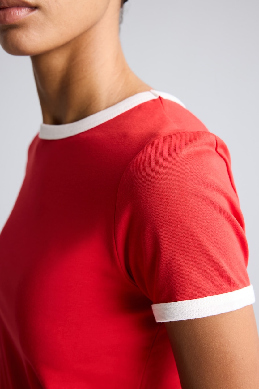 Women Red Slim Fit Short Sleeve T-Shirt