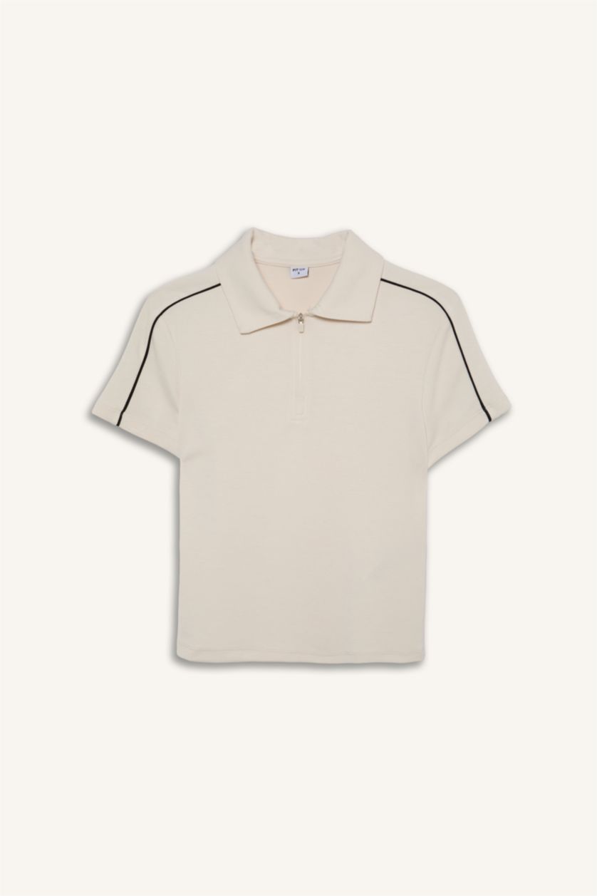 Kadın Ekru Standart Fit Modal Polo Tişört