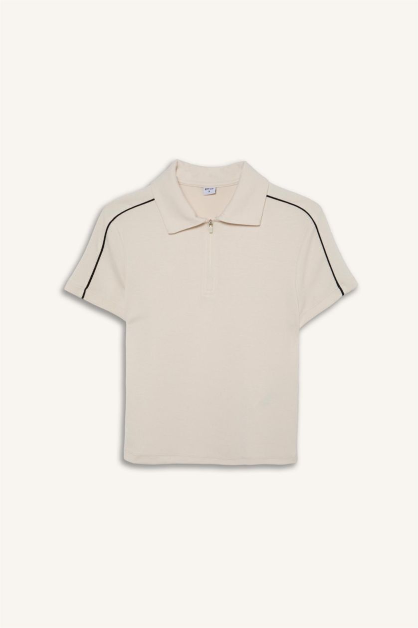 WOMAN Ecru Standard Fit Sports Modal Short Sleeve Polo T-Shirt