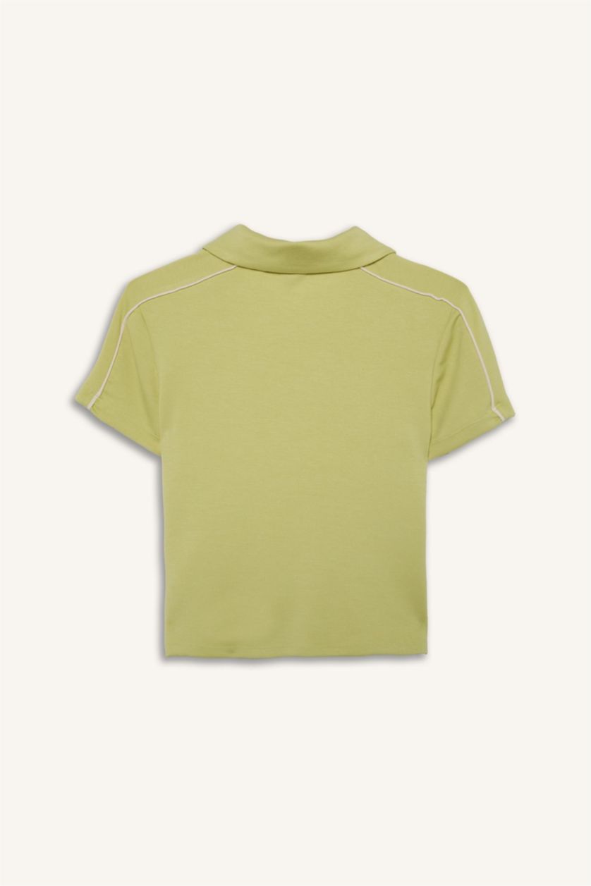 حريمي أخضر فاتح Standard Fit modal Short Sleeve Polo T-Shirt