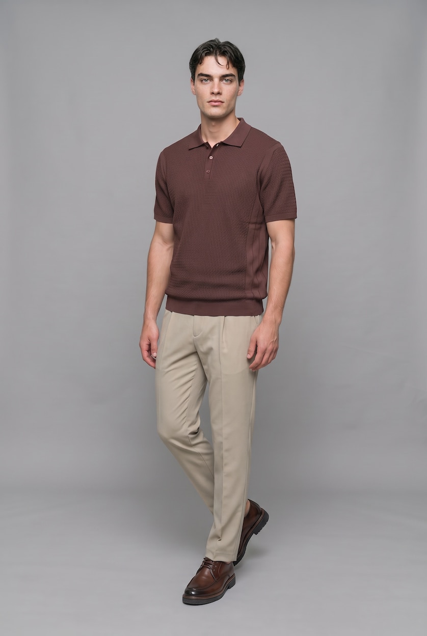 Men Cinnamon Polo Collar Short Sleeve Polo T-Shirt