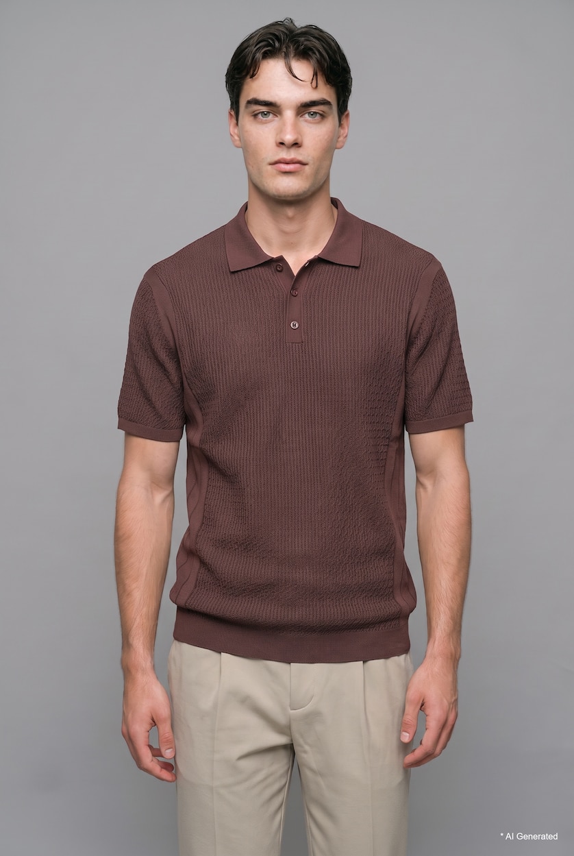 HOMME Marron Col Polo Polo à manches courtes