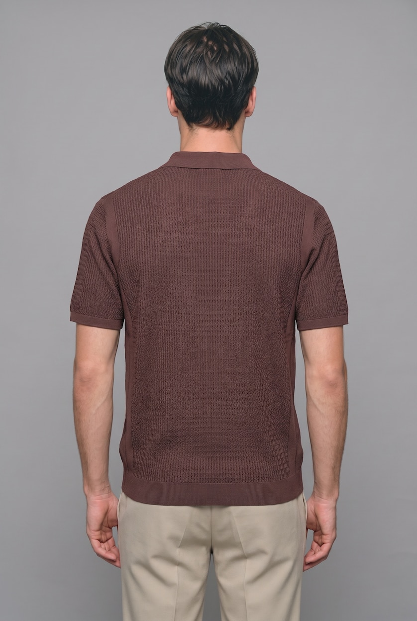 Men Cinnamon Polo Collar Short Sleeve Polo T-Shirt