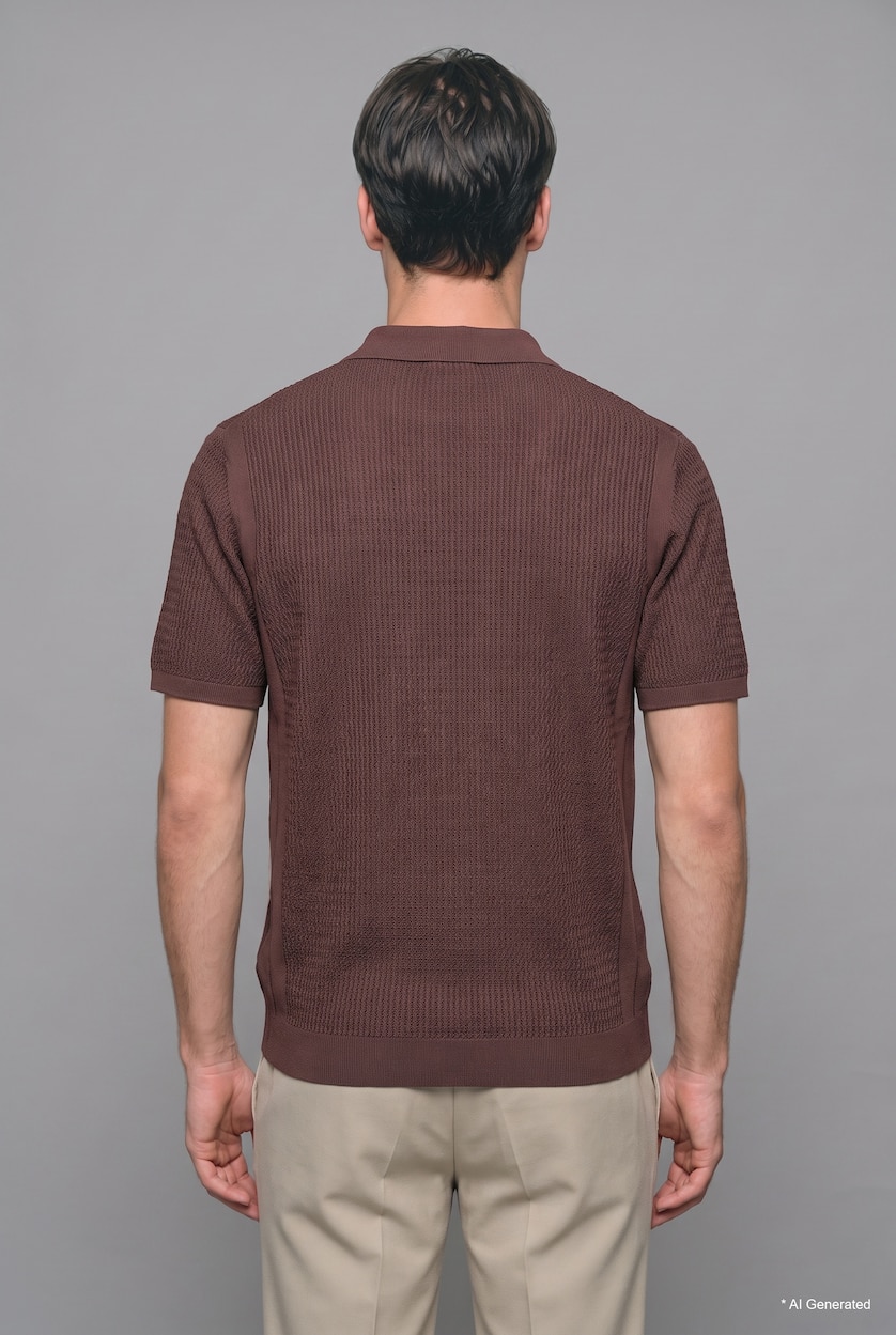 HOMME Marron Col Polo Polo à manches courtes