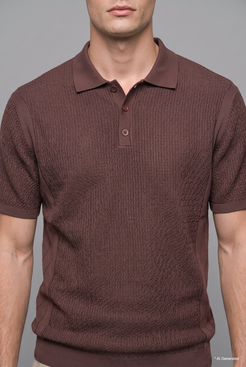 HOMME Marron Col Polo Polo à manches courtes