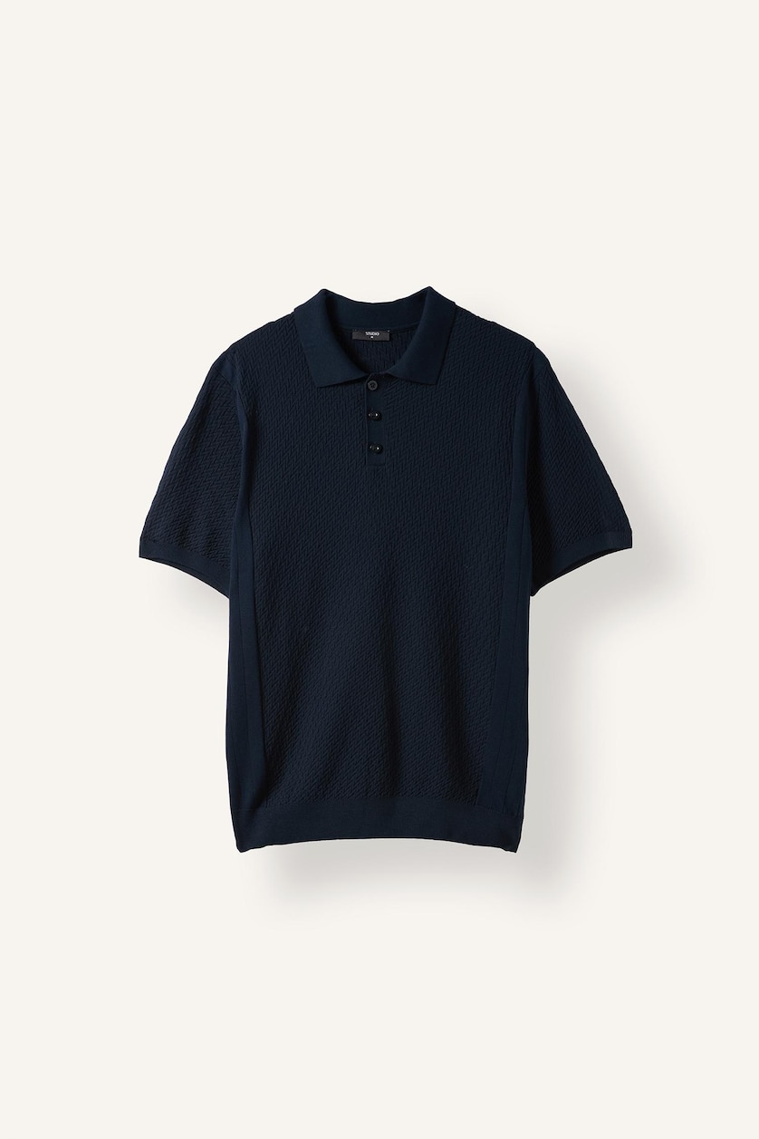 Erkek Lacivert Standart Fit Dokulu Triko Basic Polo Tişört