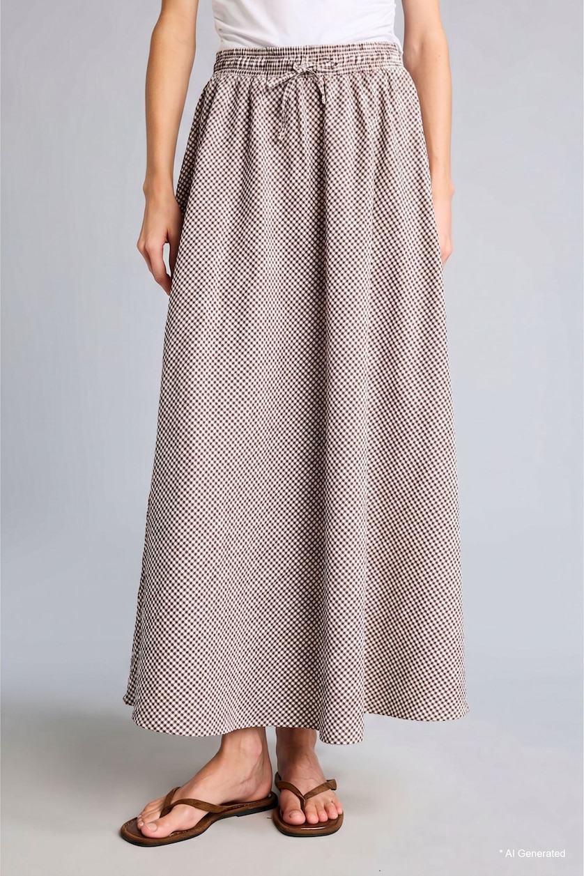 Women Ecru Flared Fit Printed Maxi Skirt