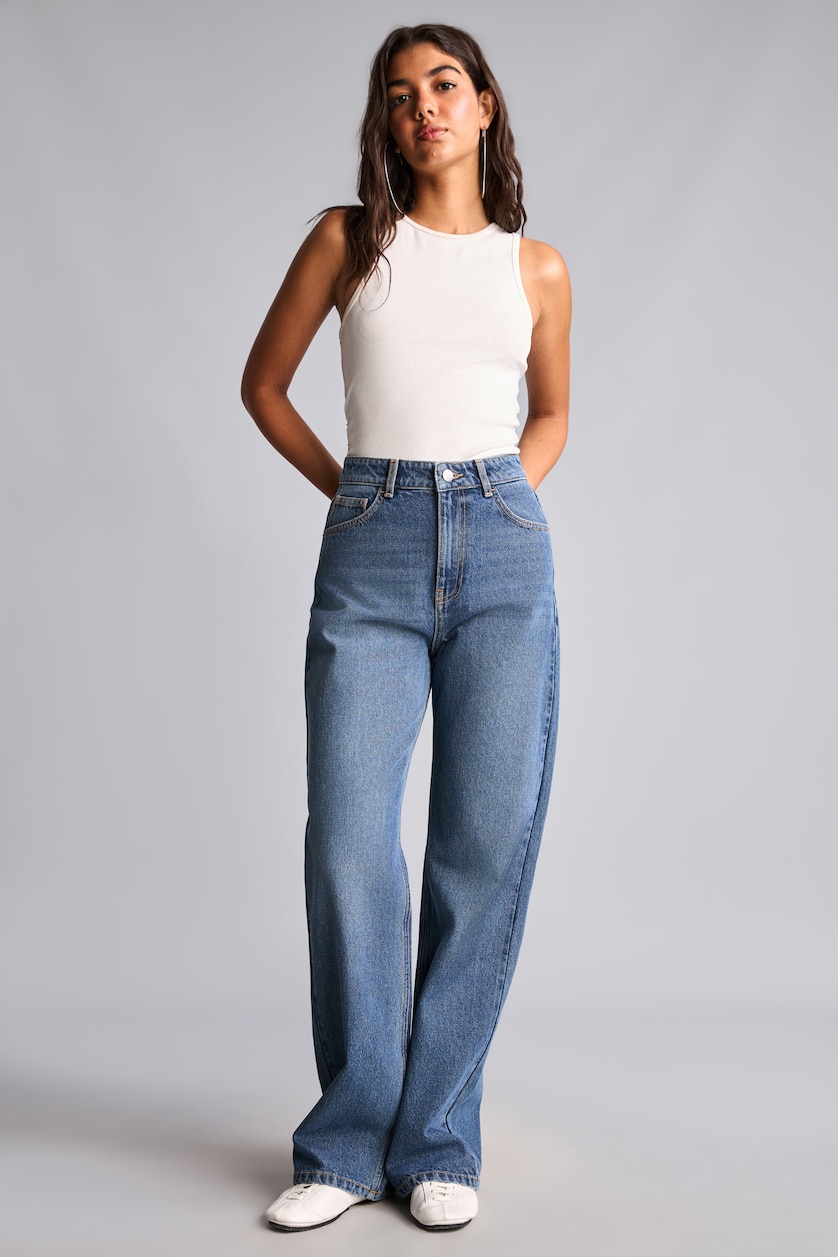 Kadın Mavi Yüksek Bel Wide Leg Jean Pantolon