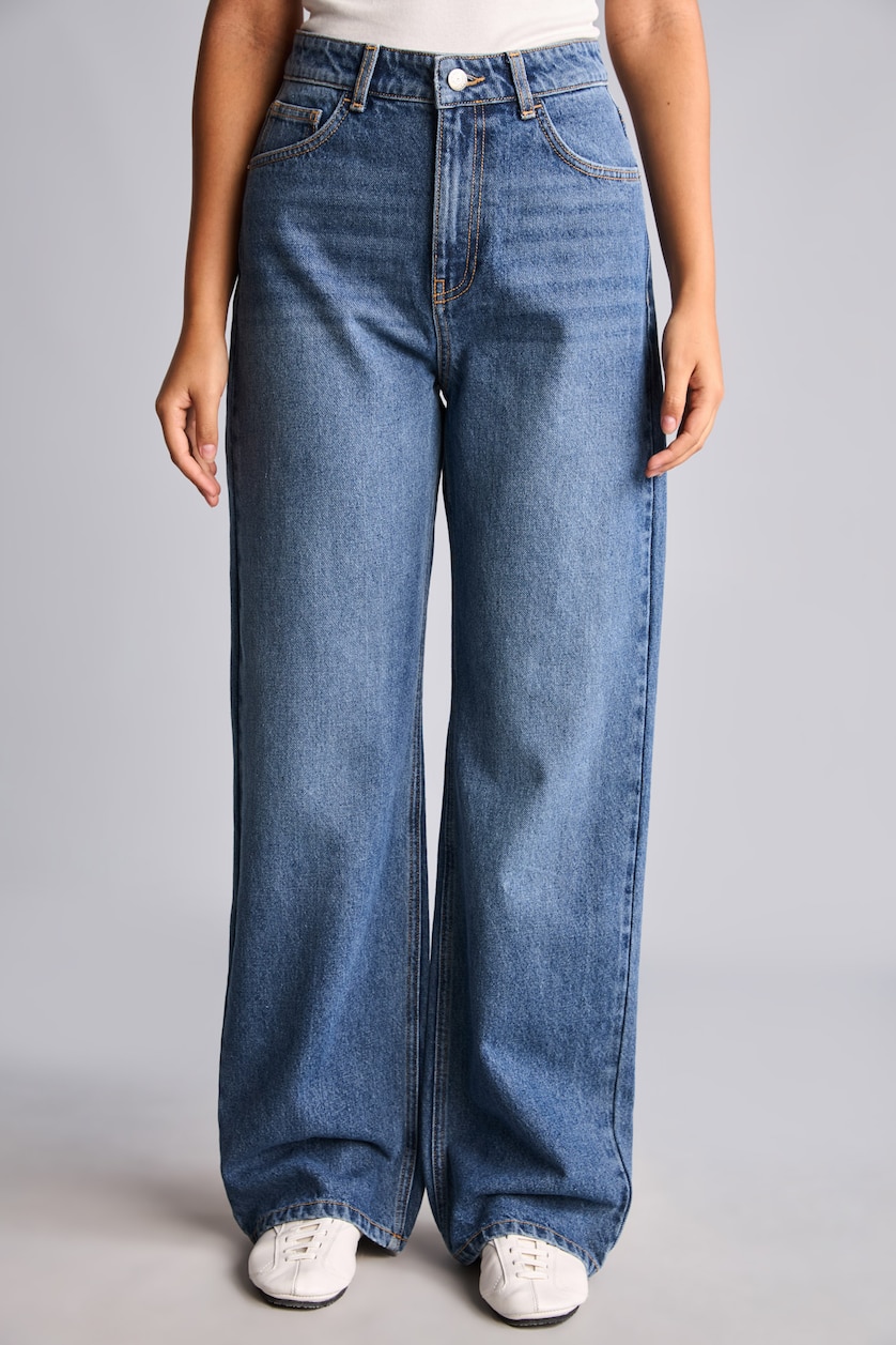 Kadın Mavi Yüksek Bel Wide Leg Jean Pantolon