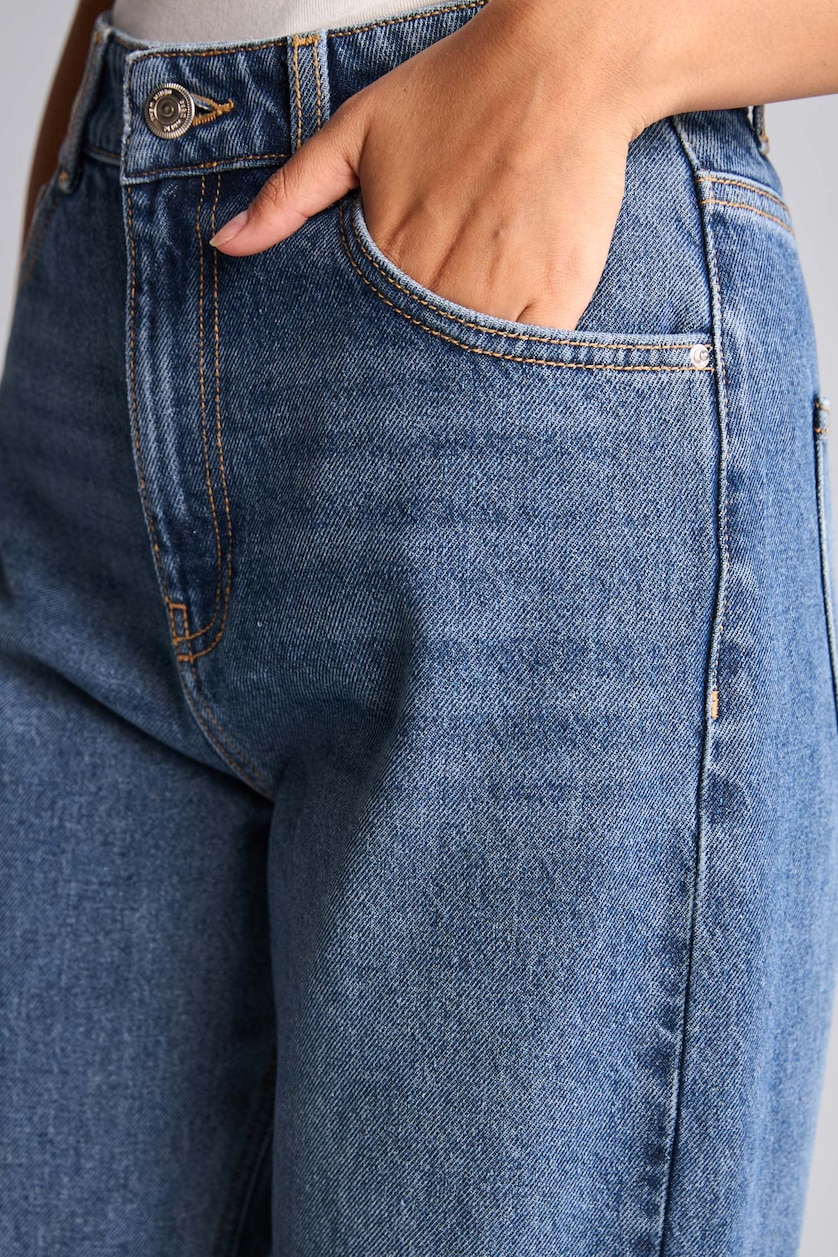 Kadın Mavi Yüksek Bel Wide Leg Jean Pantolon
