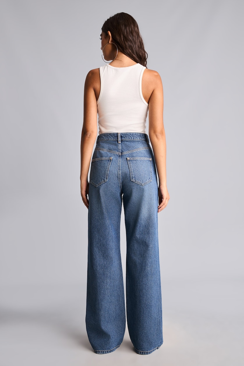 Kadın Mavi Yüksek Bel Wide Leg Jean Pantolon