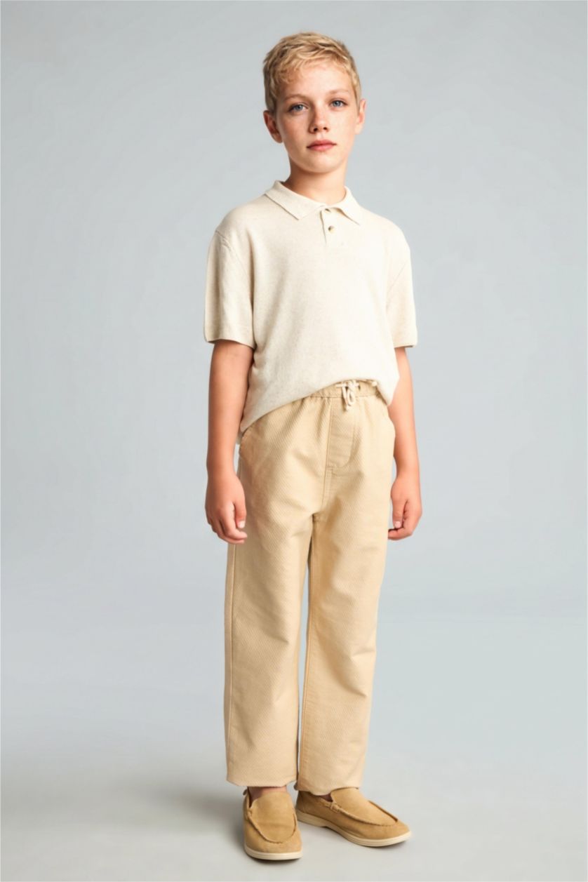 Erkek Çocuk - Genç Erkek Kum Regular Fit Düz Paça Pantolon Erkek Çocuk