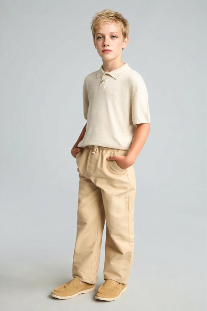 Erkek Çocuk - Genç Erkek Kum Regular Fit Düz Paça Pantolon Erkek Çocuk