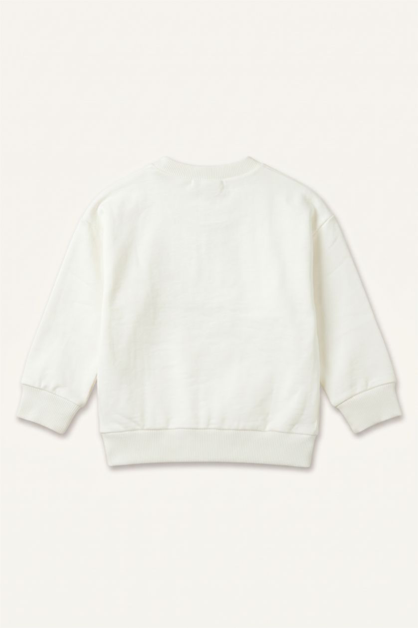 Erkek Bebek Ekru Oversıze Ayıcık Baskılı Sweatshirt Erkek Bebek