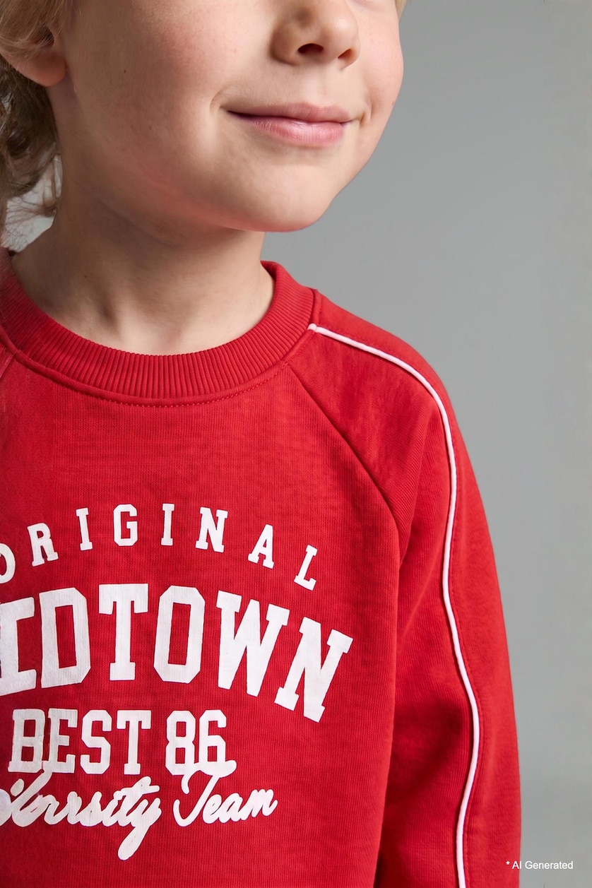 Erkek Bebek Kırmızı Baskılı Sweatshirt  Eşofman Altı 2'li Takım Erkek Bebek