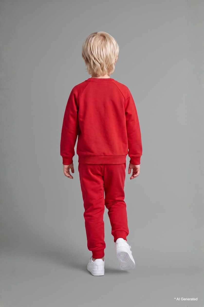 Erkek Bebek Kırmızı Baskılı Sweatshirt  Eşofman Altı 2'li Takım Erkek Bebek