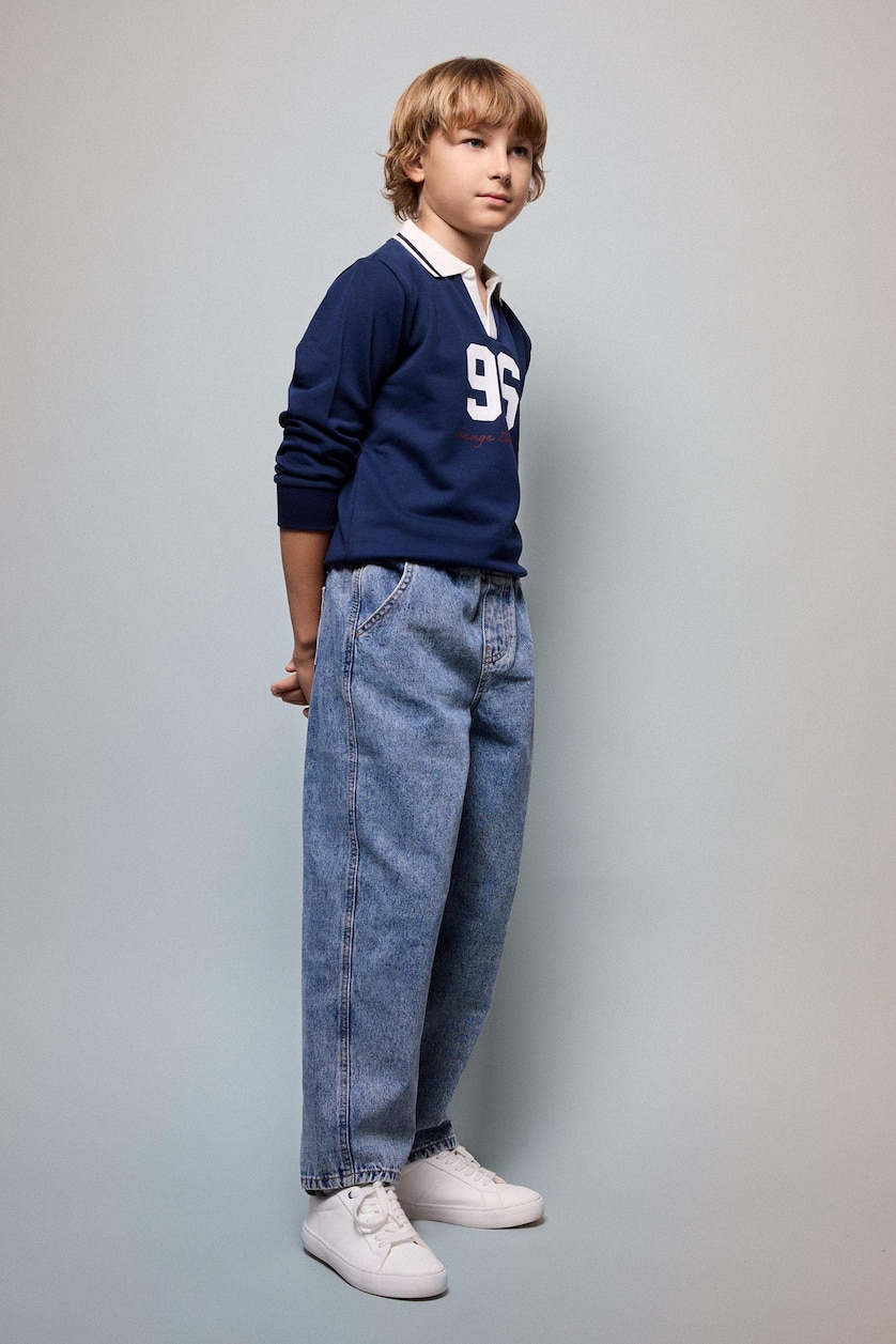 Erkek Çocuk - Genç Erkek Mavi Barrel Fit Jean Pantolon