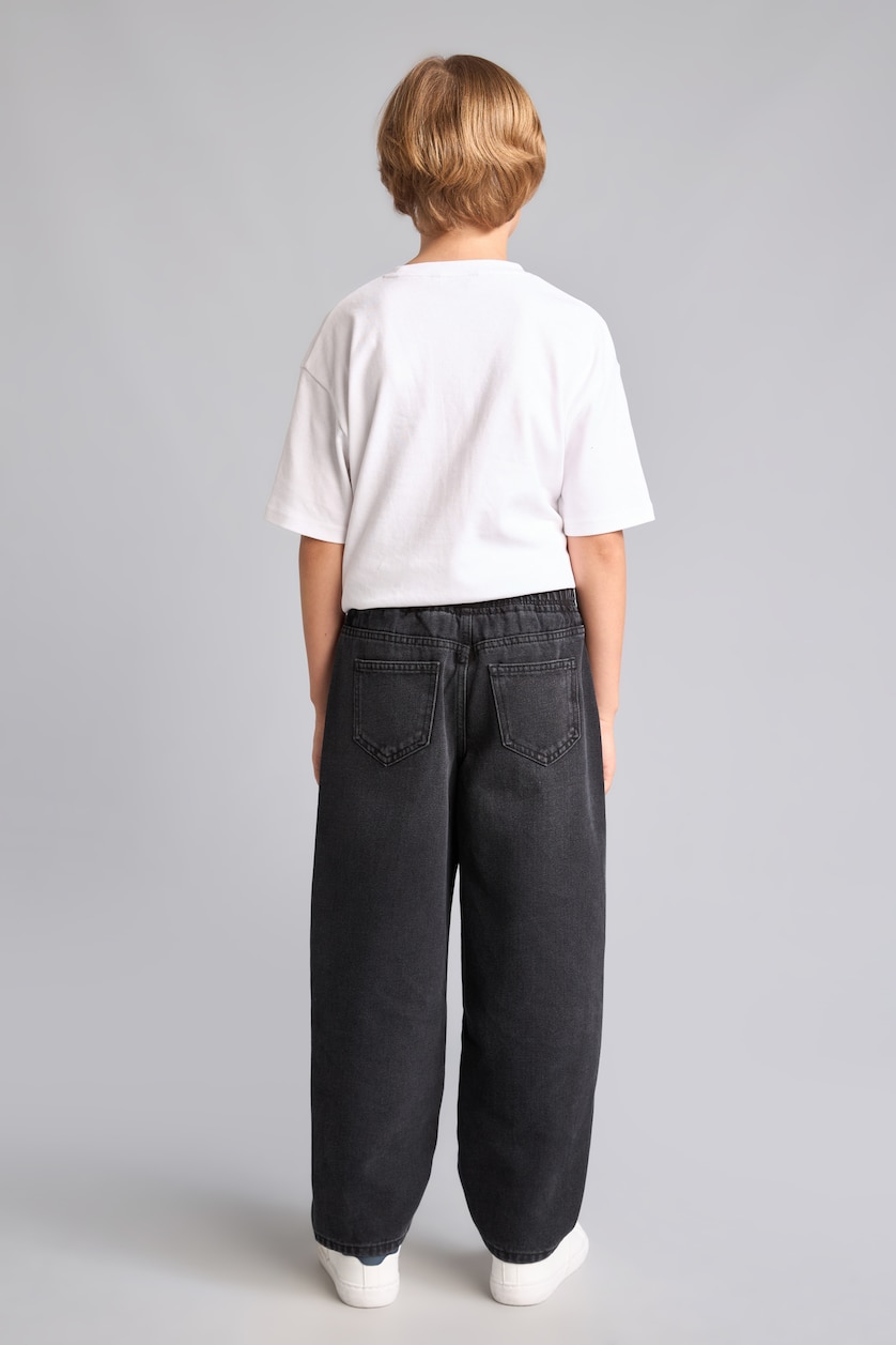Erkek Çocuk - Genç Erkek Siyah Barrel Fit Jean Pantolon