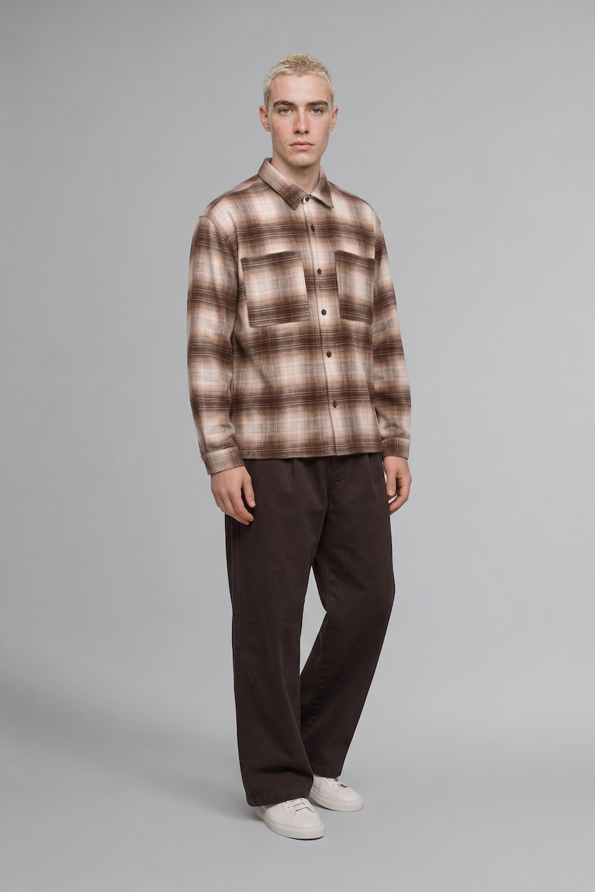 Men Ecru Boxy Fit Cotton Long Sleeve Shirt