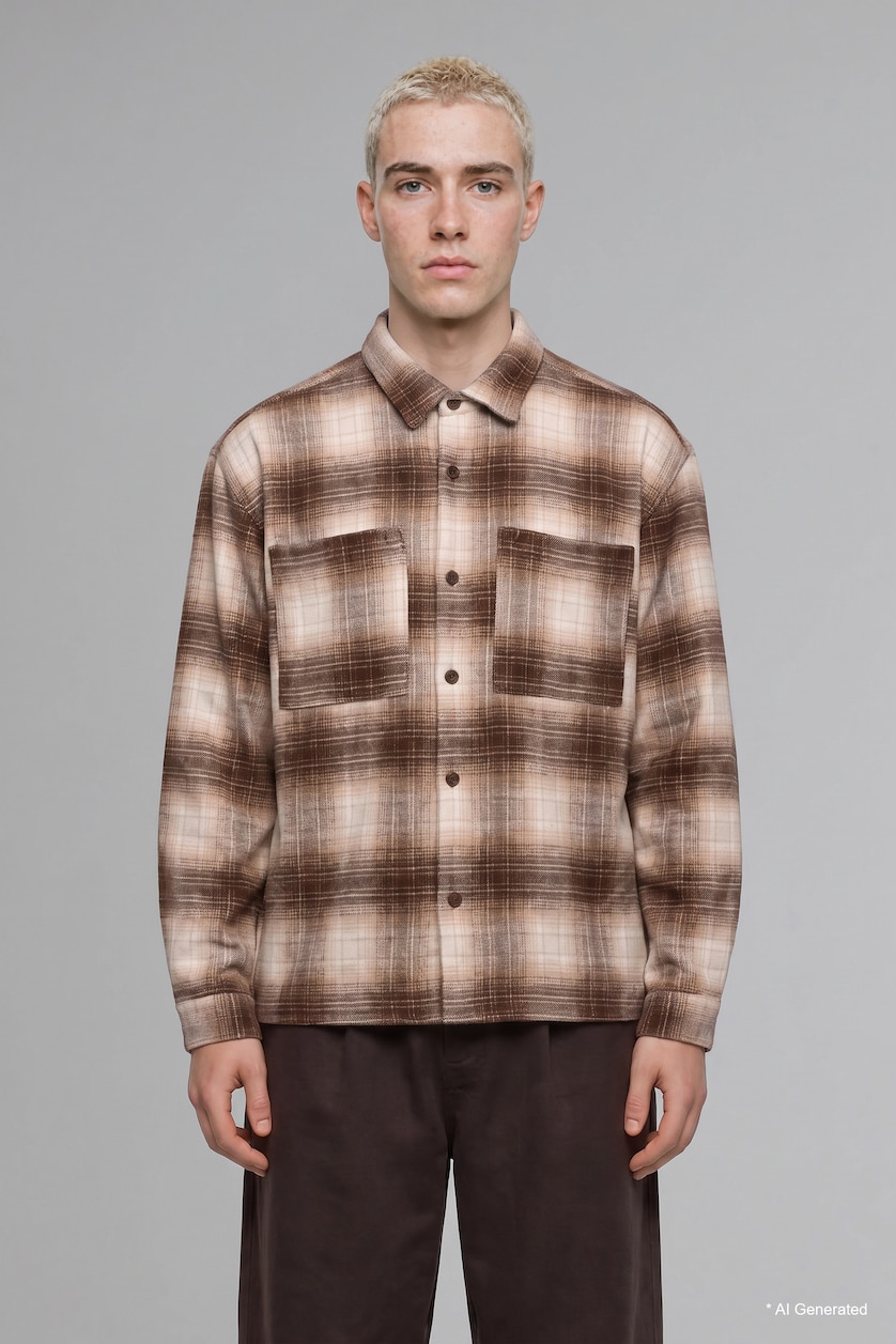 Men Ecru Boxy Fit Cotton Long Sleeve Shirt