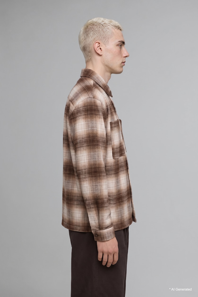 Men Ecru Boxy Fit Cotton Long Sleeve Shirt
