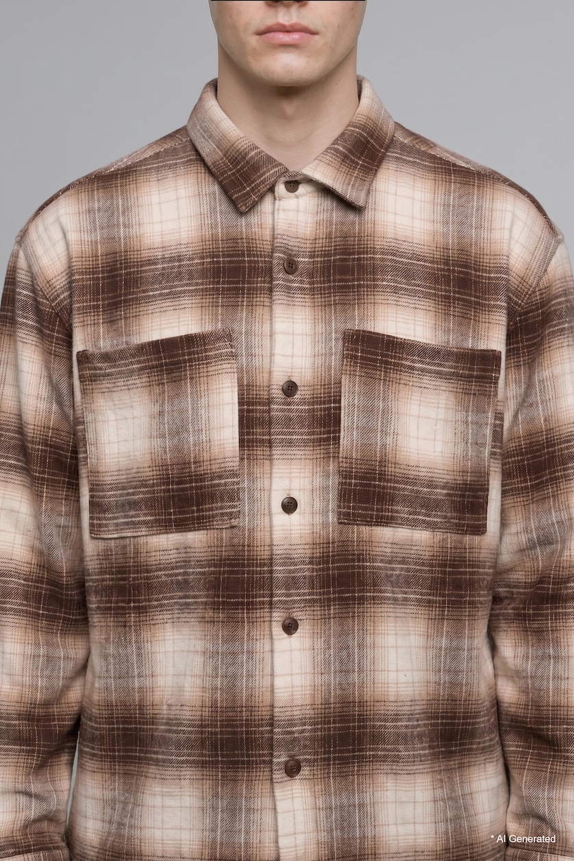 Men Ecru Boxy Fit Cotton Long Sleeve Shirt