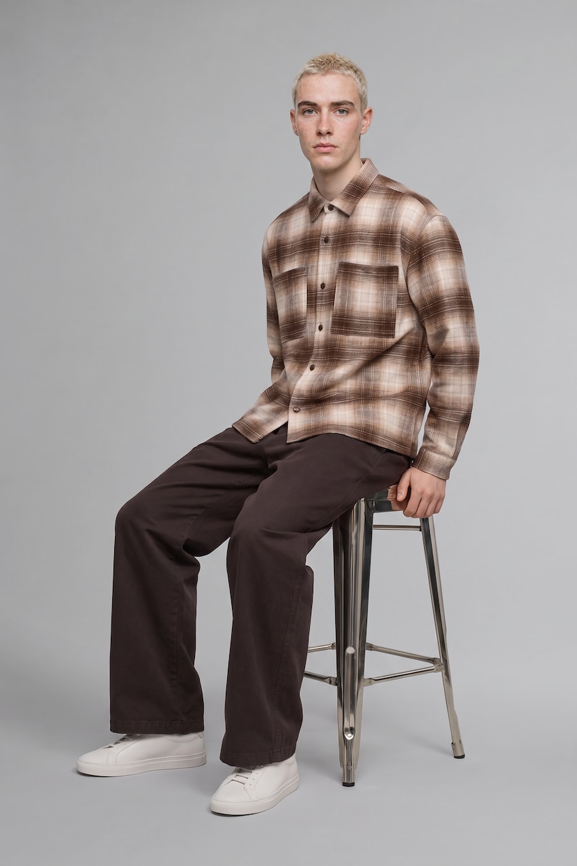 Men Ecru Boxy Fit Cotton Long Sleeve Shirt