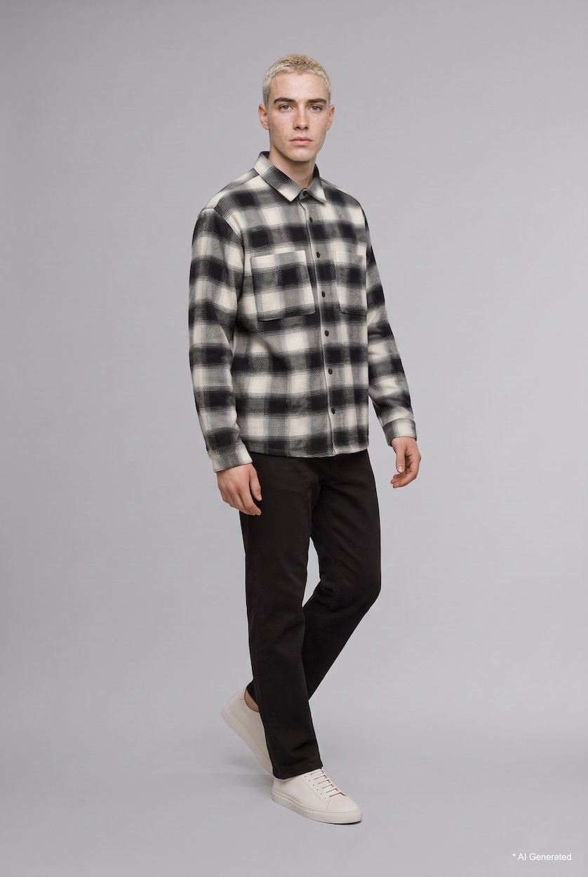 Мужчины Черный Рубашка Boxy Fit в клетку