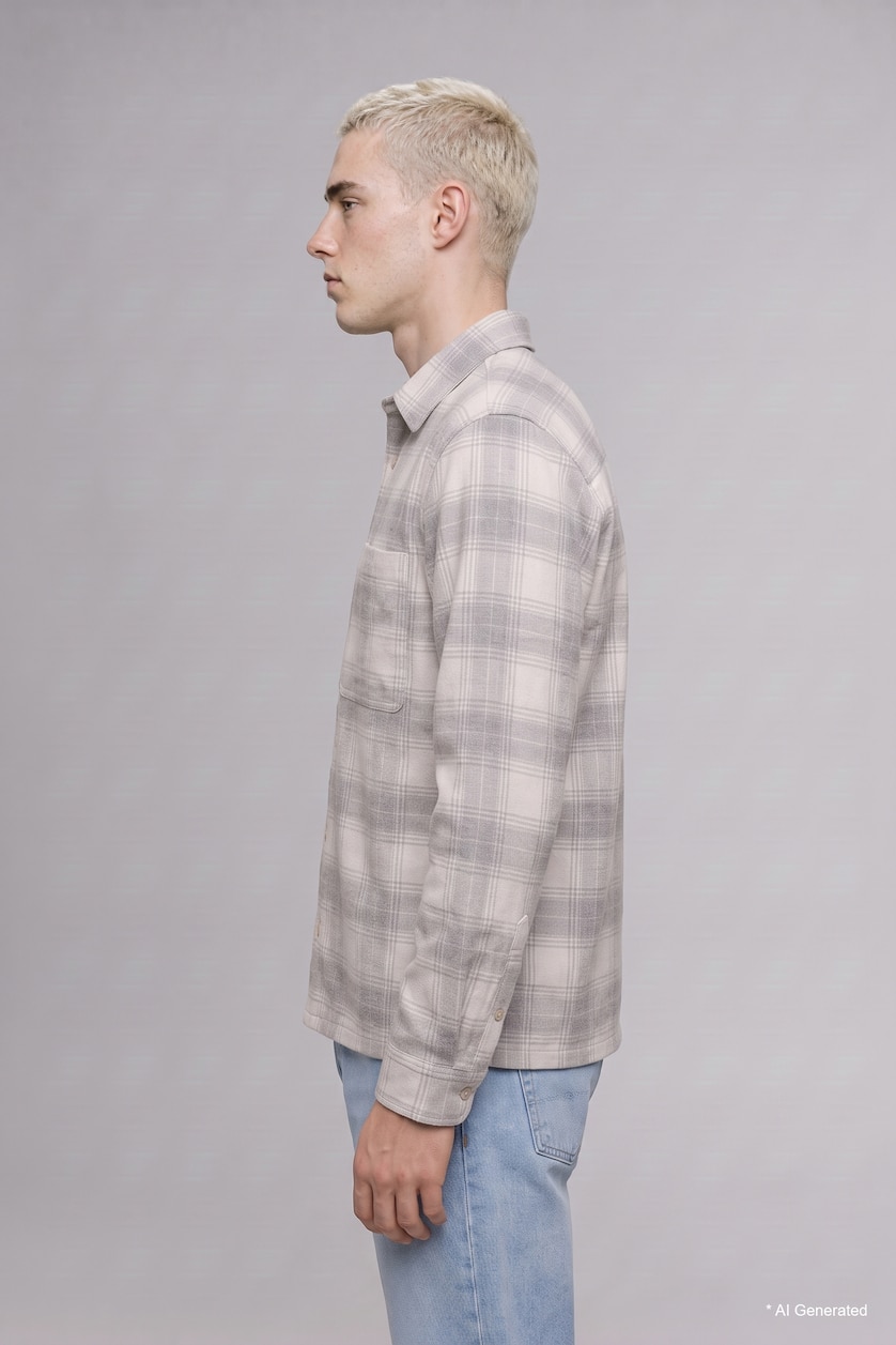 رجالي بيج فاتح Boxy Fit Long Sleeve Shirt
