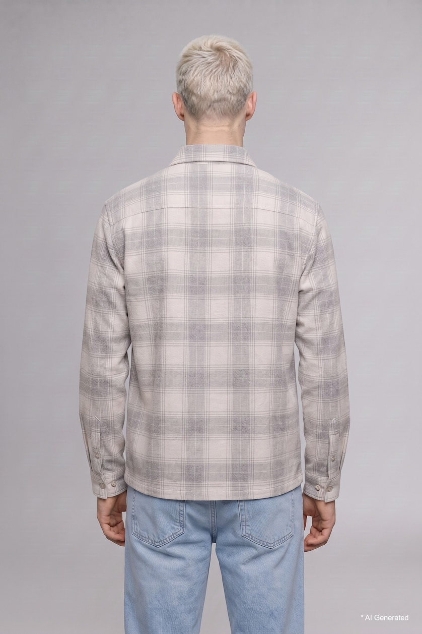 رجالي بيج فاتح Boxy Fit Long Sleeve Shirt