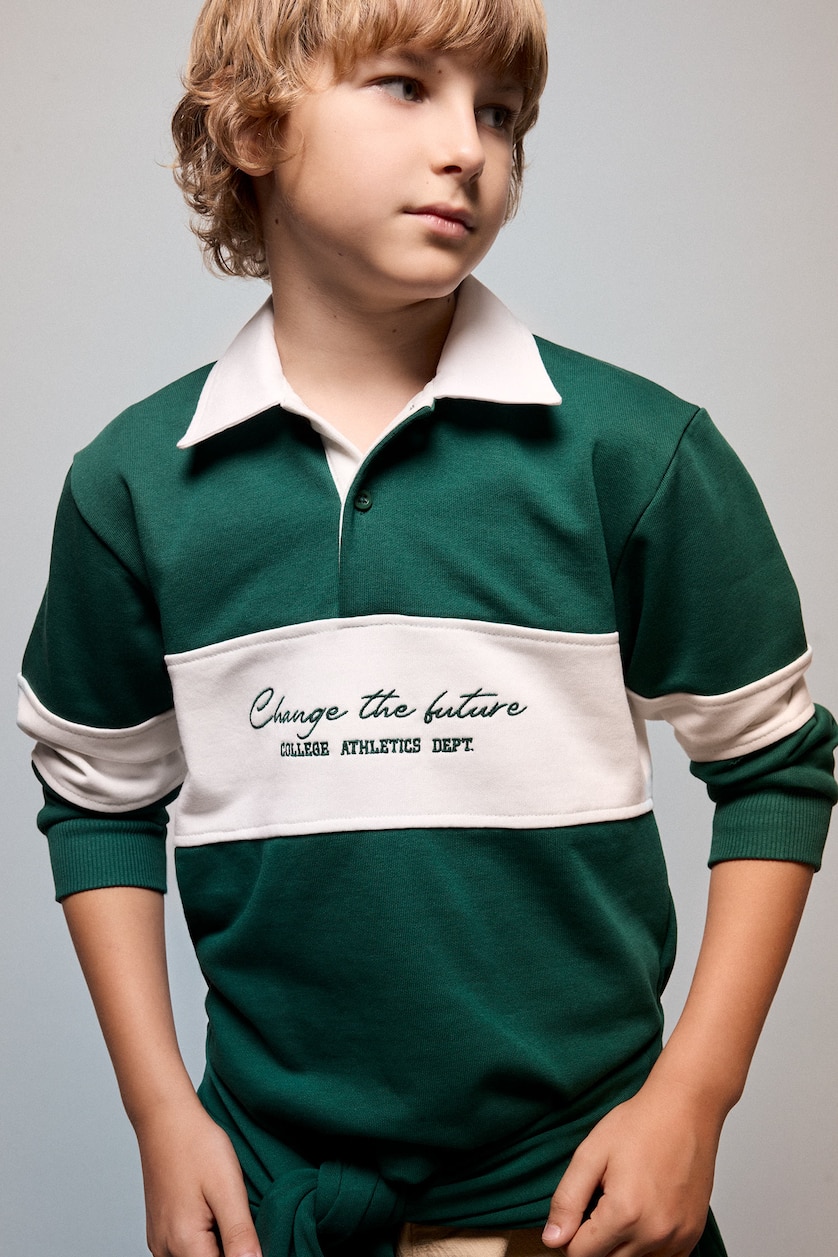 Young Boys - Teen Boys Dark Green Oversize Fit Shirt Collar Sweatshirt