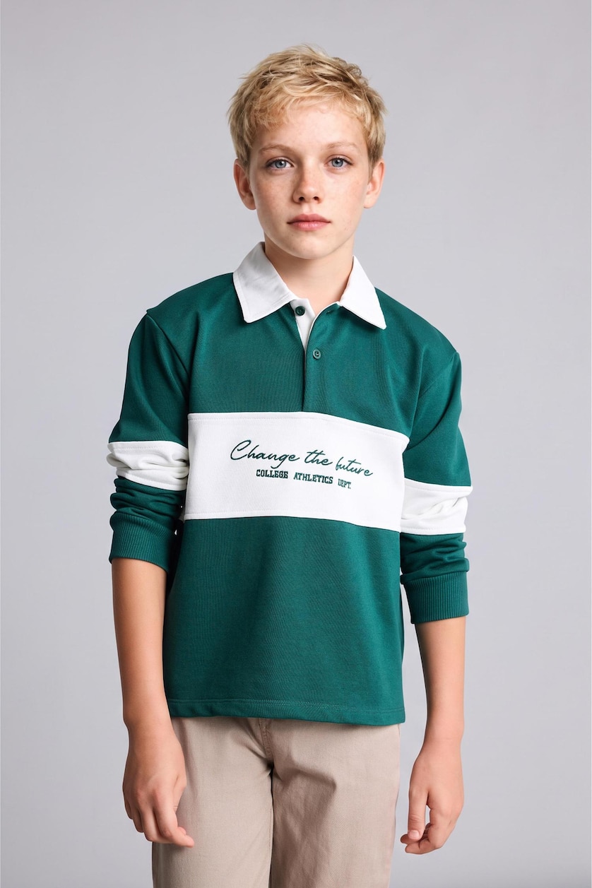 Young Boys - Teen Boys Dark Green Oversize Fit Shirt Collar Sweatshirt