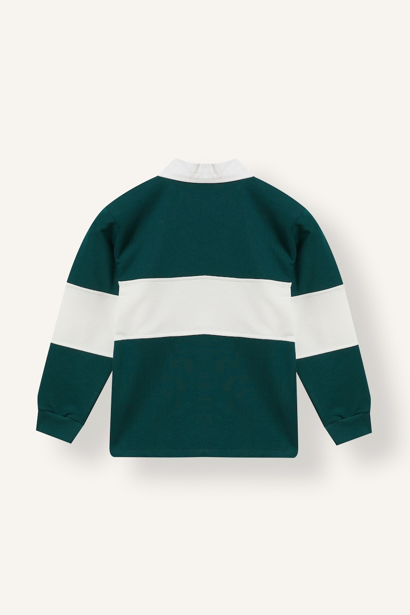 BOYS & TEENS Dark Green Boy Oversize Fit Color Block Printed Shirt Collar Sweatshirt