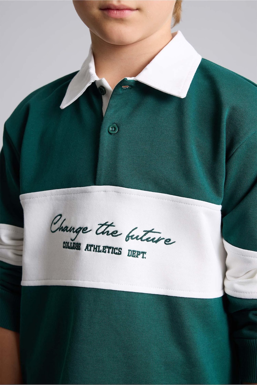 Young Boys - Teen Boys Dark Green Oversize Fit Shirt Collar Sweatshirt
