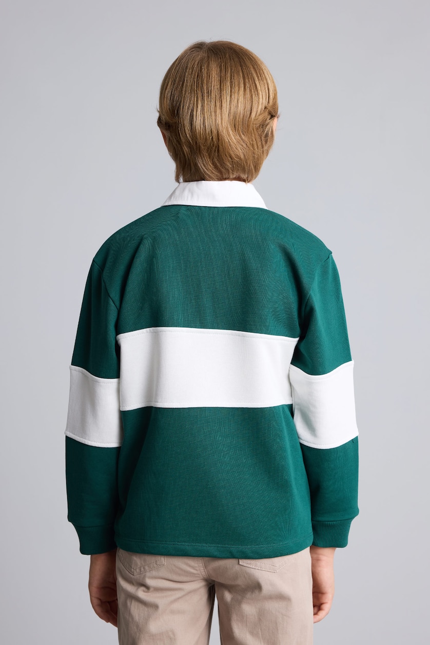 BOYS & TEENS Dark Green Boy Oversize Fit Color Block Printed Shirt Collar Sweatshirt