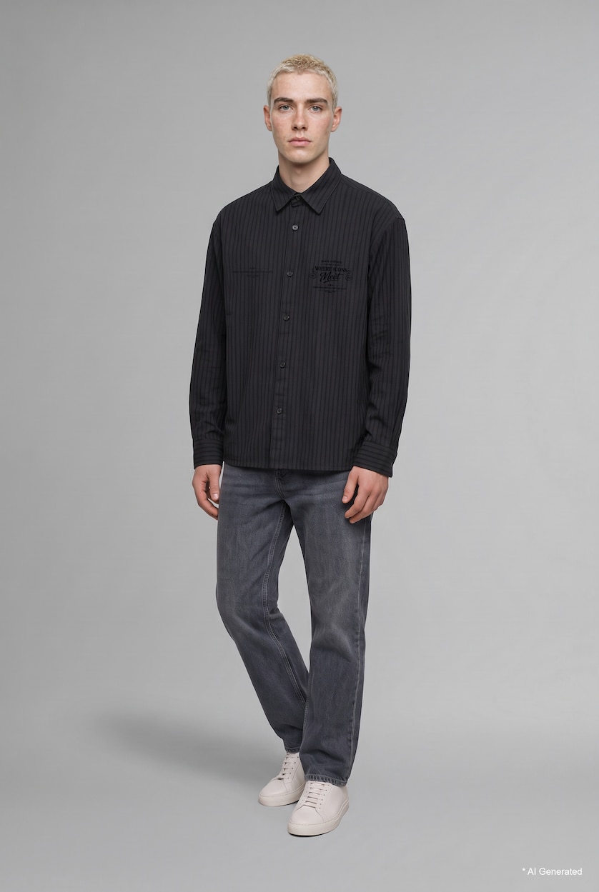 MAN Anthracite Printed Boxy Fit Long Sleeve Shirt