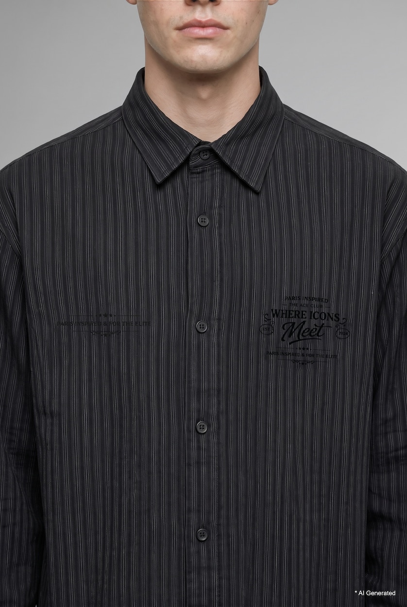 MAN Anthracite Printed Boxy Fit Long Sleeve Shirt
