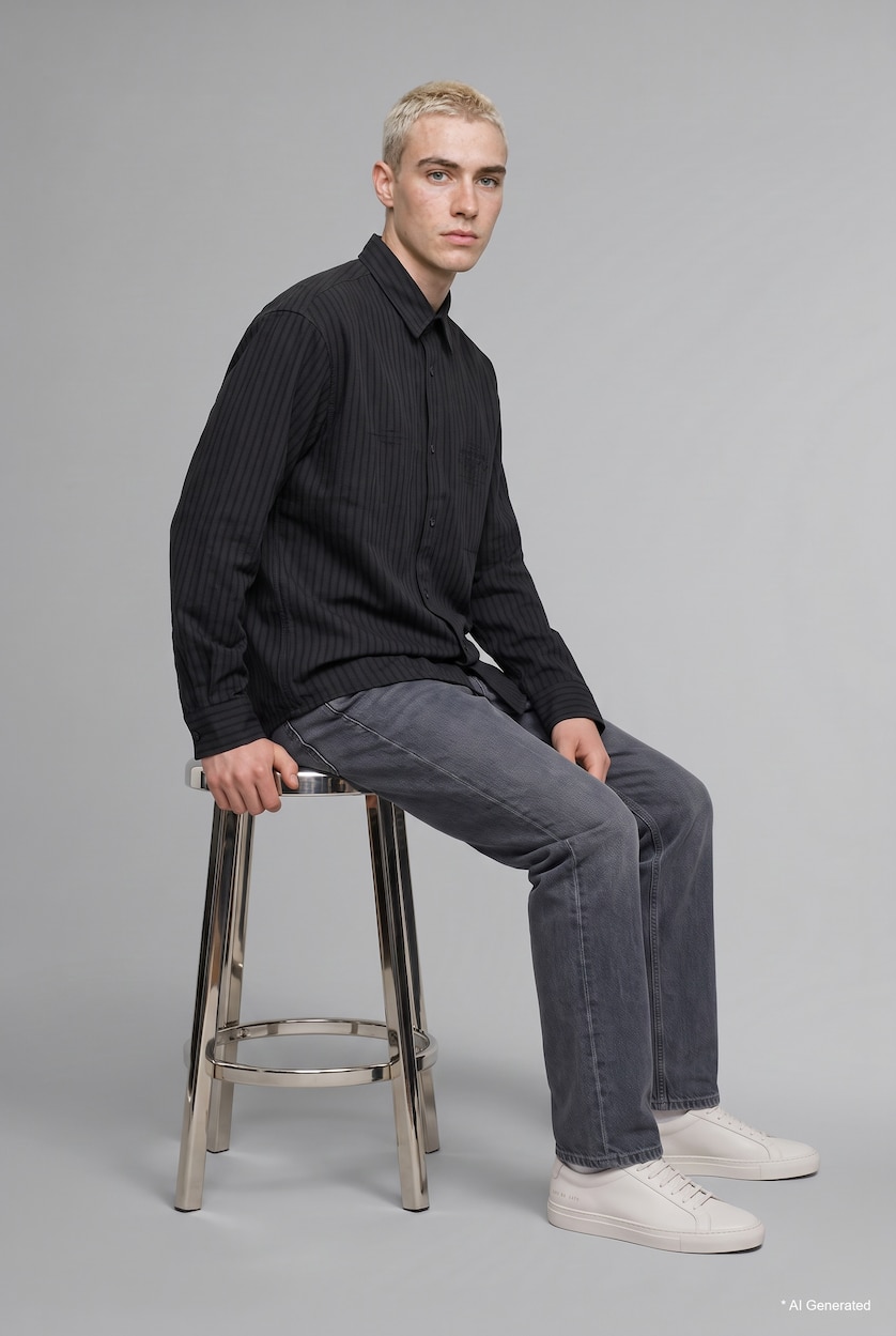 MAN Anthracite Printed Boxy Fit Long Sleeve Shirt