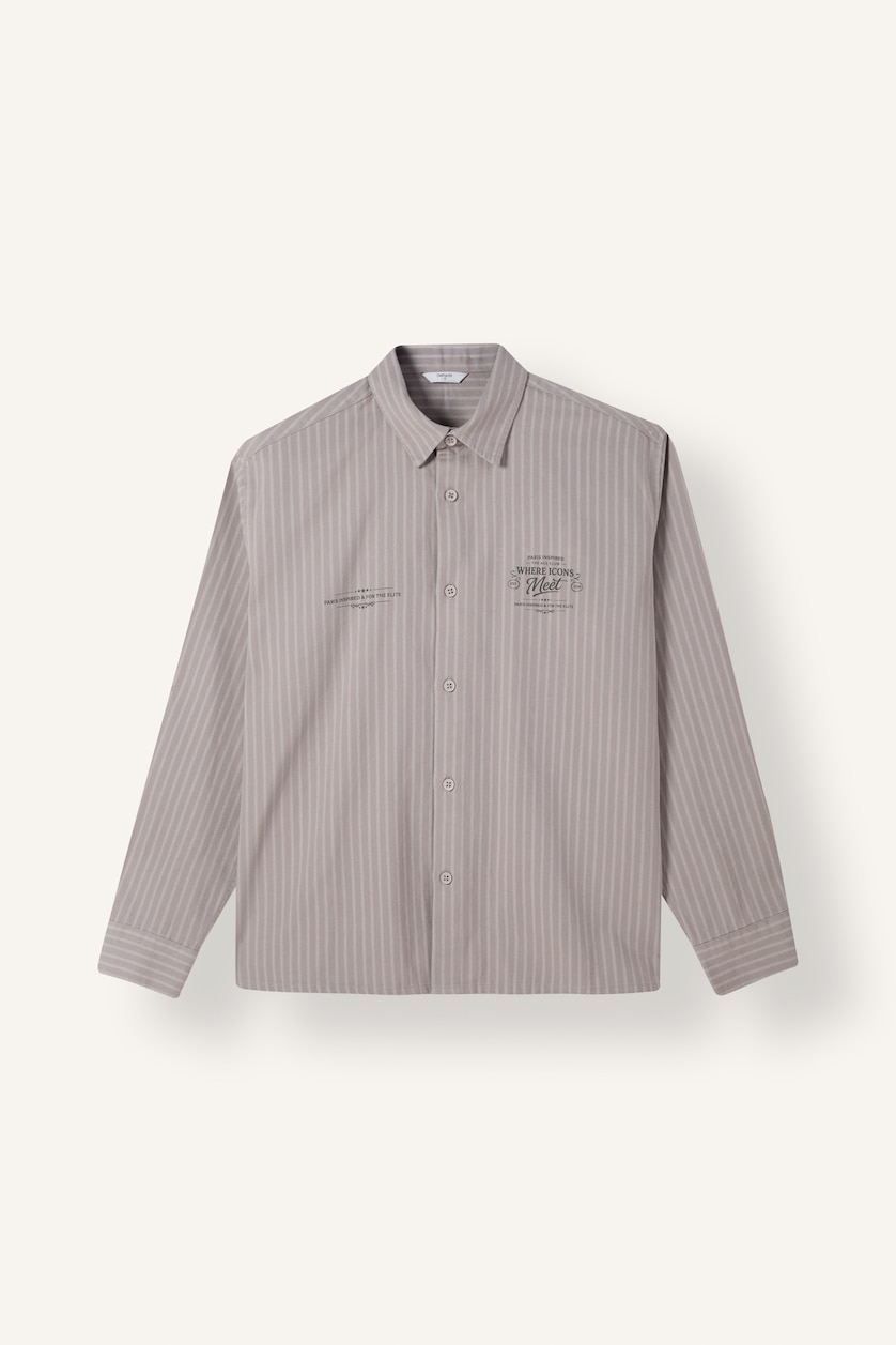 Men Stone Boxy Fit Cotton Long Sleeve Shirt