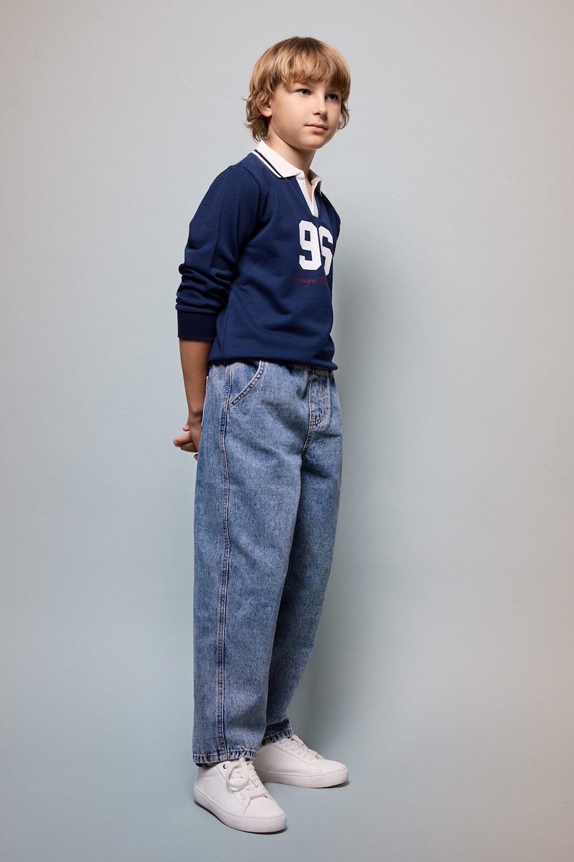 BOYS & TEENS NAVY Boy Oversize Fit Navy Printed Polo Collar Sweatshirt